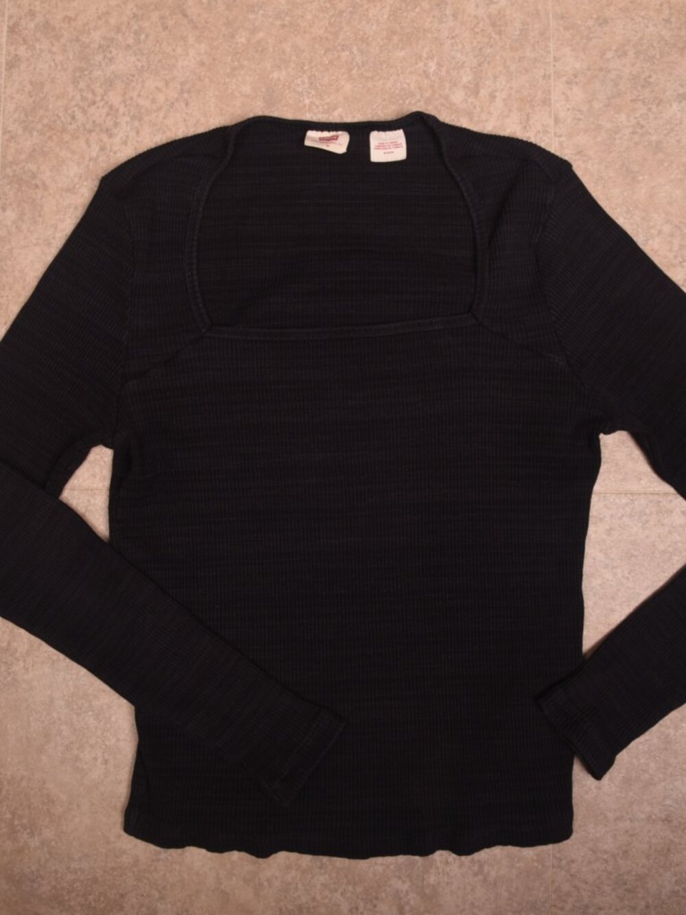 Levi's Black Ribbed Long-sleeve Top w/ Square Neckline.